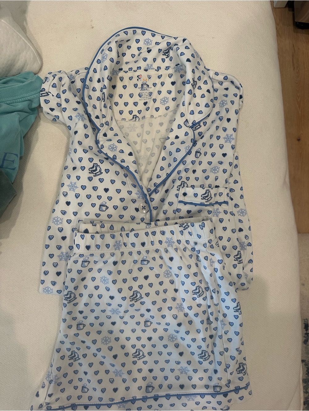 Roller Rabbit White & Blue Heart-Print Pajama Set